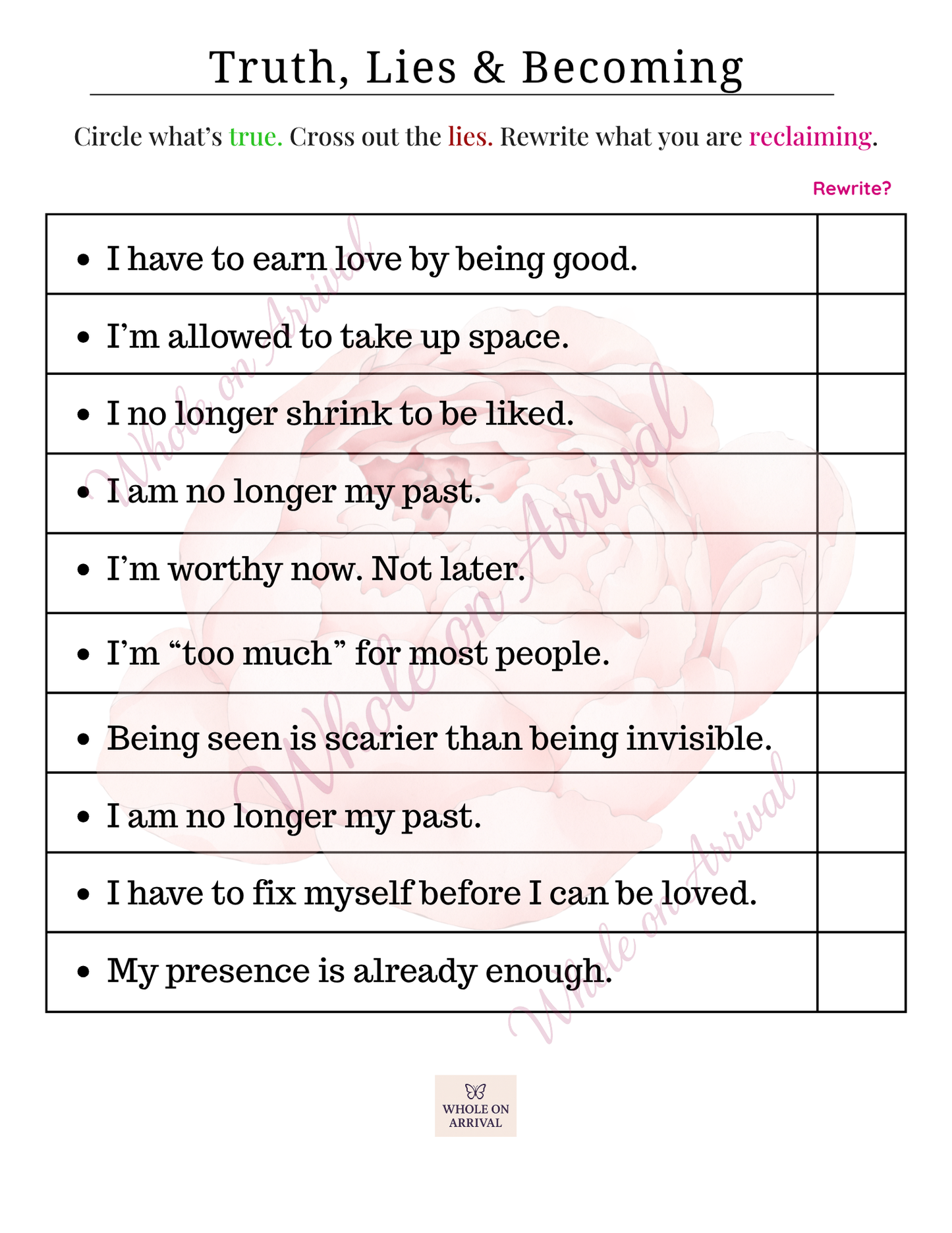 Self-Worth Signature Journal | Whole On Arrival™ Guided Reflection & Healing Journal